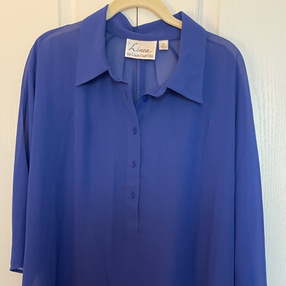 Blue Sheer Thigh Length Linea by Louis Dell’Olio Size:1X